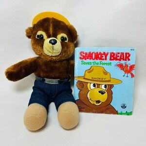 Vintage Smokey the Bear Forest Fire Mascot Lot 1985 Dakin 12" Plush Whitman Book